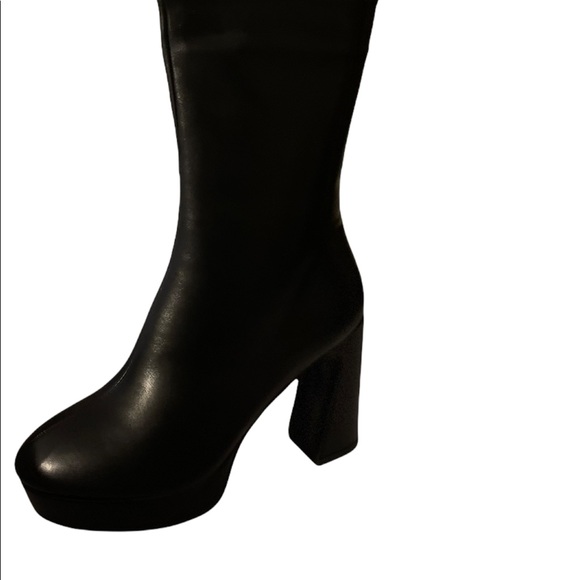 AZALEA WANG BAD GIRLS ONLY CHUNKY BOOTIE BLACK VEGAN LEATHER PLATFORM HEEL BOOTS - Picture 7 of 9